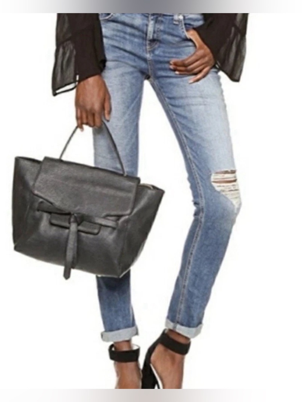 Annabel Ingall Black Leather Top-Handle Crossbody Tote Annie